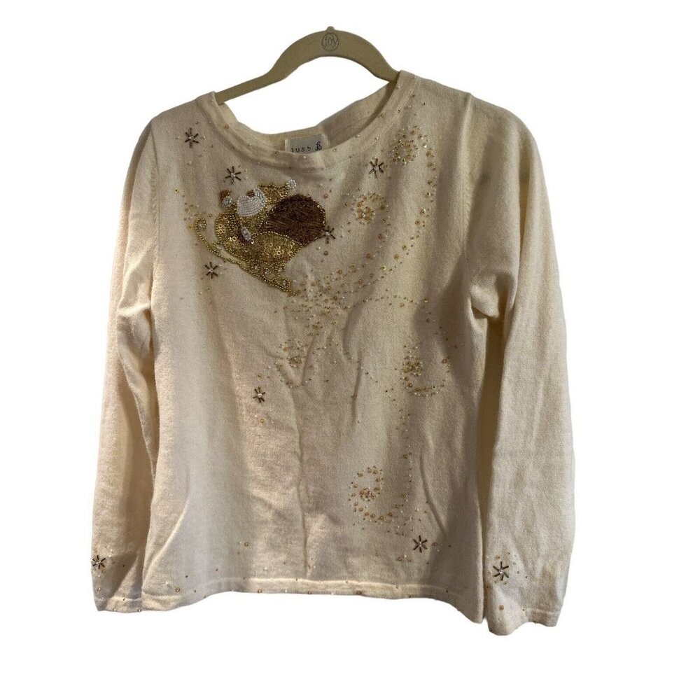 Just B Holiday Christmas Ivory Santa Sweater‎ Medium
